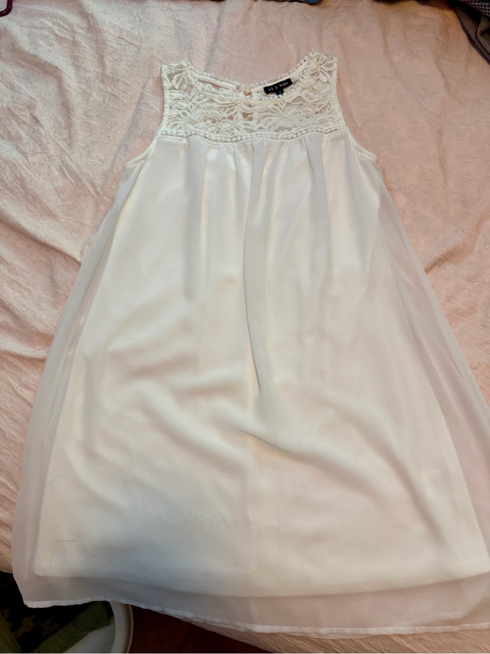 As U Wish Juniors Girls Ivory Lace Overlay Tulle Dress
